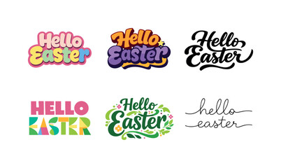Easter Lettering Variations. Hello Easter. Set lettering. harmonious lettering variations of the same emblematic concept, each with different