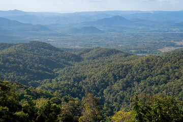 Green mountain landscape under blue sky with scenic viewpoint symbolizing freedom, travel, relaxation and deep connection with nature, 4k video footage