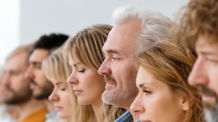 Diverse Group of People in Profile View, Focused on Forward Direction, Business Meeting, Teamwork, Collaboration, Professional Development.