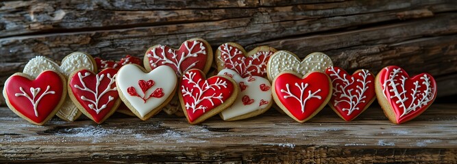 Heart shaped cookies for Valentine's Day on wooden background