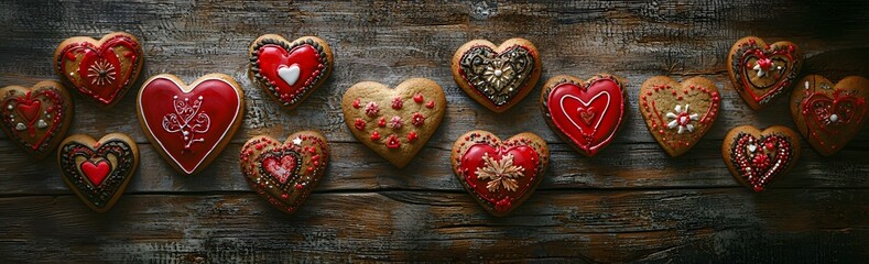 Heart shaped cookies for Valentine's Day on wooden background