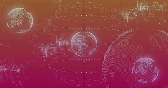 Animating digital globe and network connections over gradient background