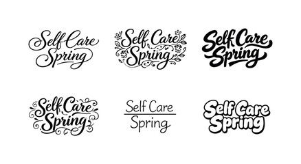 Self Care Lettering. Self Care Spring Lettering. Set lettering. harmonious lettering variations of the same emblematic concept, each with different artistic