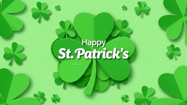 St. Patrick's Day holiday greeting illustration with layered green shamrocks and clover designs on a vibrant background.