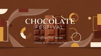 Chocolate festival advertisement with a bar and abstract shapes