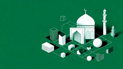 
Clean institutional illustration highlighting halal financial regulation and Islamic policy frameworks, on deep green background