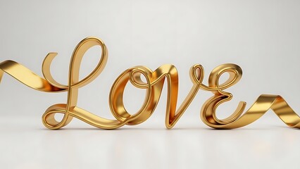 A gleaming golden love script displayed on a clean white surface