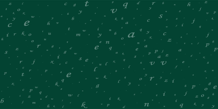 falling letters of english language. chalk handdrawn flying words of latin alphabet. foreign languages study concept. alive back to school banner on blackboard background.