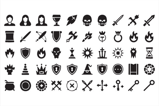 Roleplay app UI kit icons for medieval adventure and boss battles