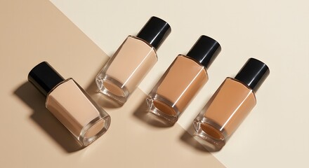 Obraz premium A selection of four foundation bottles in varying shades on a neutral background