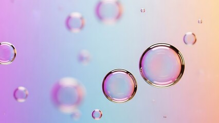 Iridescent soap bubbles floating against a colorful pastel gradient background