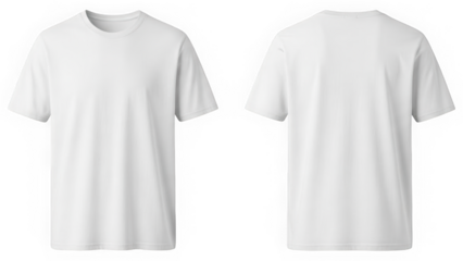 Blank White Cotton T-Shirt Mockup Set with Front and Back Views Isolated on White Background for Apparel Branding and Design