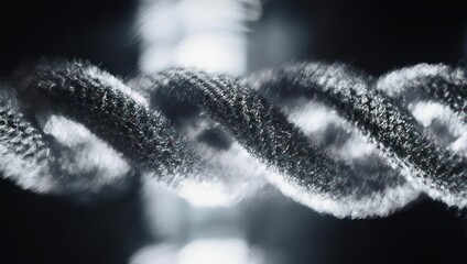 Close up of a thick rope twisted and textured in a dark environment.