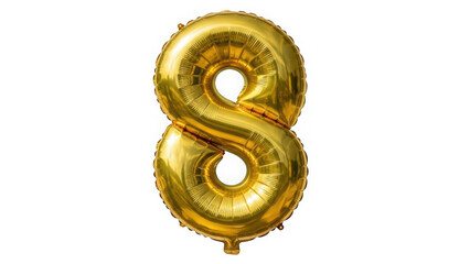 Gold Foil Balloon Number 8 for Eighth Birthday or Anniversary Celebration Isolated