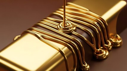 Molten gold flowing and dripping over stacked golden bars a luxurious display