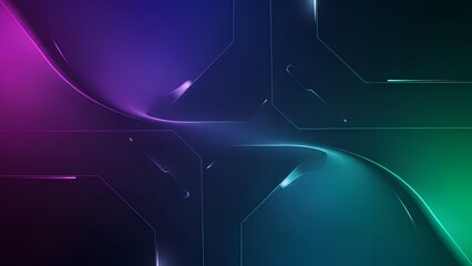 Abstract Geometric Background with Dynamic Neon Purple Blue and Green Lighting and Metal Accents