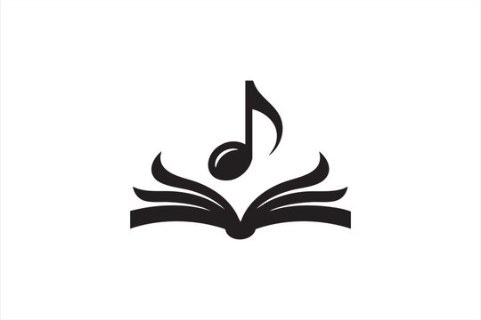 Open book with musical note logo for education and audio learning