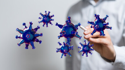 Conceptual image of digitally rendered viruses floating. Digital concept for health, science and pandemic stud