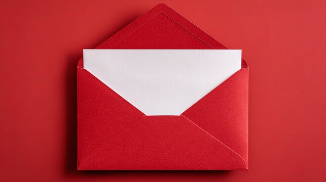 A red envelope with a white insert on a solid red background, symbolizing love and correspondence.