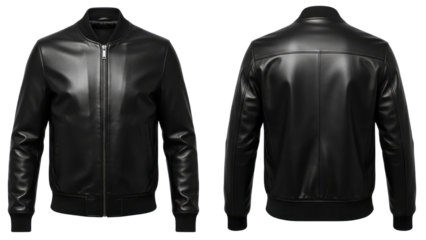 High-quality black leather jacket with Multiple Views and Transparent Background for Mockups and Design