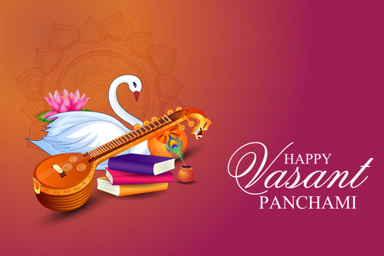 illustration of Vasant Panchami Saraswati Puja Indian festival background