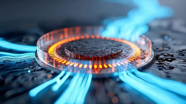 Futuristic circuit board with glowing elements