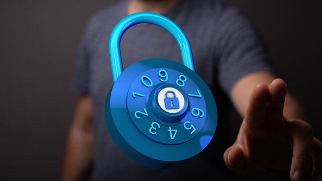 Concept of cybersecurity, data protection, and online safety. Person interacting with a digital padlock, symbol - Powered by Adobe