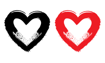 Red brush stroke heart, hand painted heart icon, Valentine's Day ,Red love heart made of rough strokes isolated over white background for Valentine s Day, wedding ,Hand drawing  transparent background