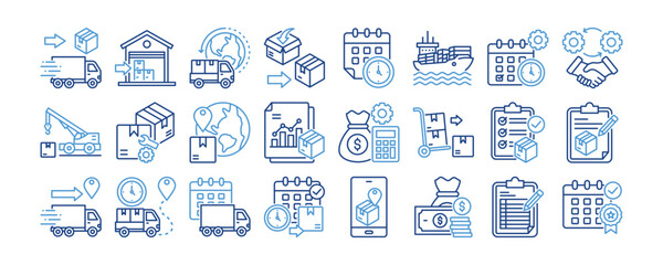 Logistics Management icon collection. Containing design Delivery, Fulfillment, Cross border, Package, ETA