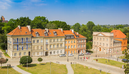 Aerial view of historic houses in Warsaw, Poland