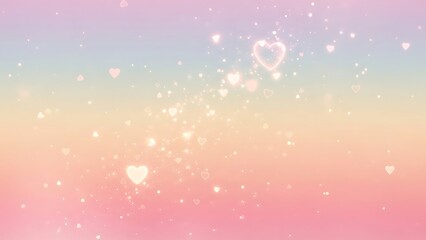 Obraz premium Soft pastel background with floating hearts and sparkling light effects