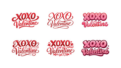 Valentine Lettering Styles. XOXO Valentine. Set lettering. harmonious lettering variations of the same emblematic concept, each with different artistic