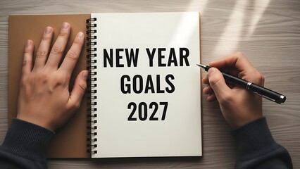 Person Writing New Year Goals 2027 in Notebook