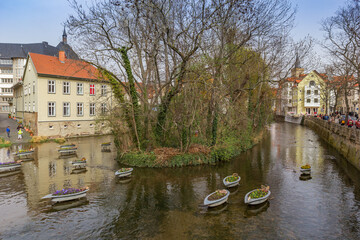 Island in the Gera river in the center of Erfurt, Germany