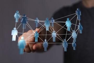 Digital network of connected people symbolizing business, connection, global communication,...