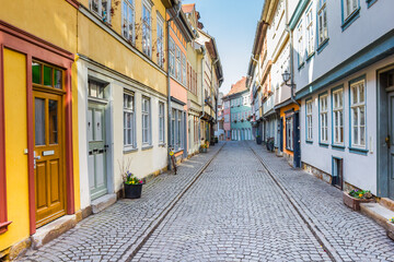 Cobblestoned street of the Merchants bridge in Erfurt, Germany