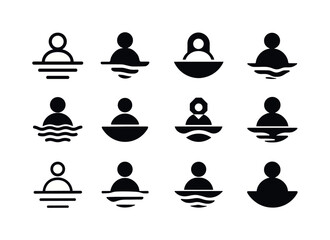 Harmonious Logo Grid. Quiet reflection. Icon set. Set Logo of quiet reflection: peaceful horizon line. harmonious logo variations of the same emblematic