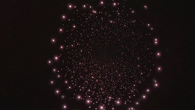 Glowing particle effect with dynamic light burst in dark space