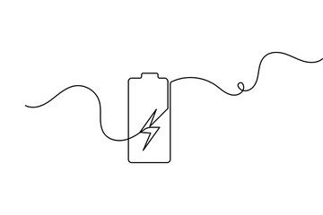 Obraz premium Minimalist battery icon one line art drawing concept of energy and power vector illustration