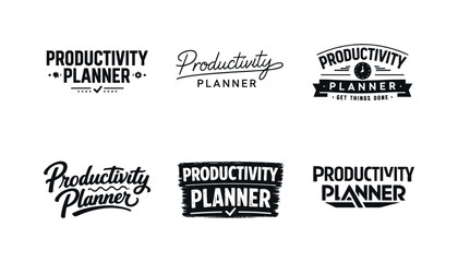 Fototapeta premium Creative Typography Variations. Productivity Planner Typography. Set lettering. harmonious lettering variations of the same emblematic concept, each with