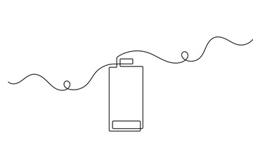 Obraz premium Minimalist battery icon one line art drawing concept of energy and power vector illustration