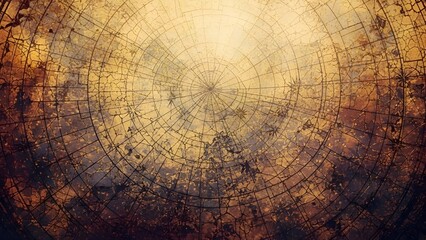 Abstract Golden Background with Concentric Circles and Textured Surface Featuring Distressed Metallic Overlay and Warm Tones Creates a Visually Rich Ambiance