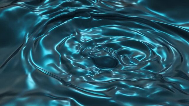 Abstract 3D deep blue water surface floating infinite space, concentric ripples floating glowing particles, reflective semi-transparent water plane cosmic neon lighting glows flowing motion reflection