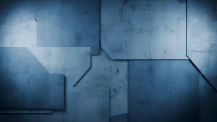 Abstract Blue Geometric Concrete Tile Wall Background with Shadows