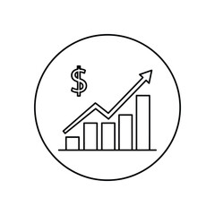 Financial Growth Icon with Upward Arrow and Bar Chart in Circle