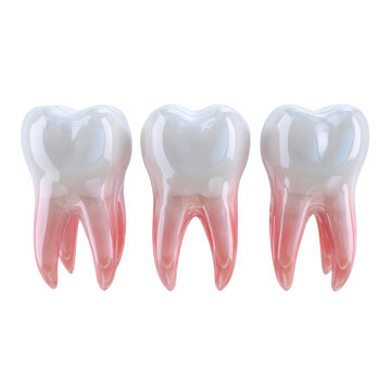 Dental teeth icons in glossy 3D, tooth anatomy symbols with red gum inflammation gradient, dentistry clinic design png isolated on Transparent Background
