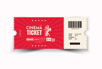 Retro Cinema Ticket with Barcode and Film Camera Icon