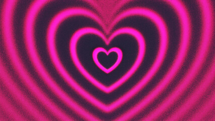Dreamy glowing pink hearts with grainy texture created from thousands of individual dots. Love symbol and passion for Valentine&rsquo;s Day, greeting card, romantic promotion, social media content. Vector