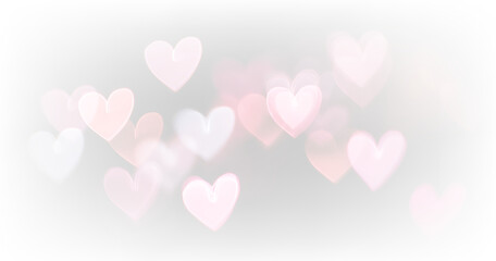 Soft Romantic Heart Bokeh Overlay PNG, Gentle Glowing Diffused Hearts on Transparent Background for...