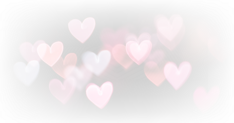 Soft Romantic Heart Bokeh Overlay PNG, Gentle Glowing Diffused Hearts on Transparent Background for Elegant Digital Designs